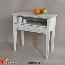3 Drawers Shabby Wood Console Table White